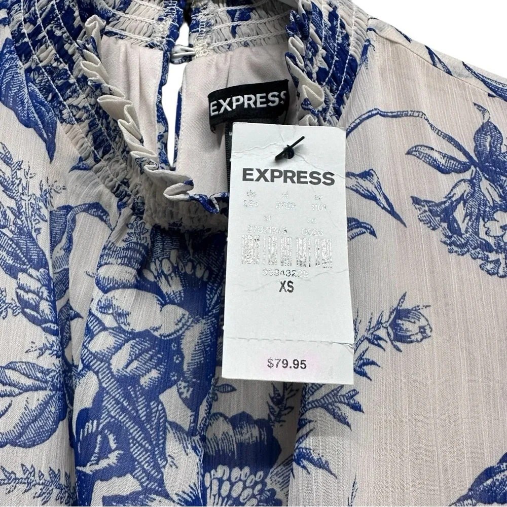 Express • Blue & White Tiered Floral Dress • Size XS - Picture 6 of 8